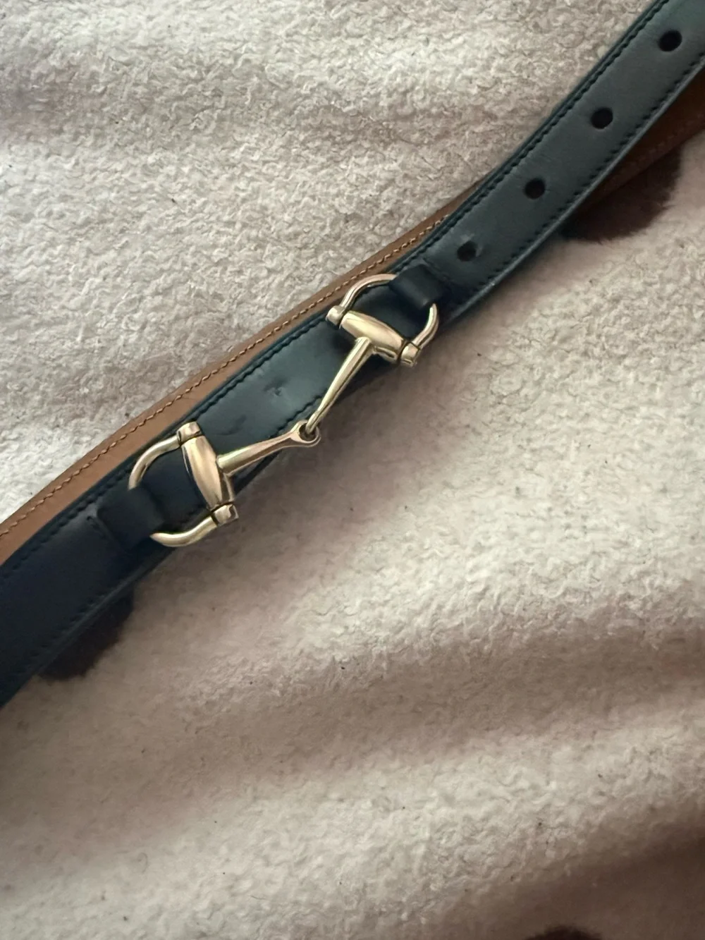 Authentic Gucci Black and Brown Leather Horsebit Belt with Gold Hardware